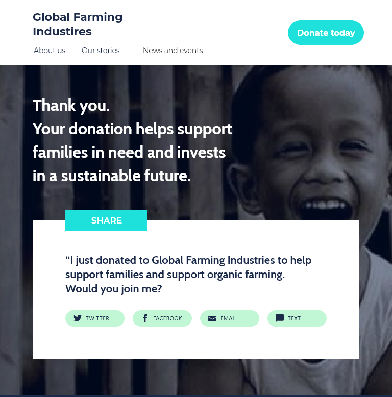 example of the donation button for GFI with the photo of a smiling Filipino boy