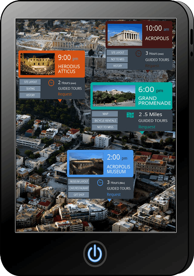 Tablet version of the site with interactive features where an image, brief description and time spent recommendations for proper enjoyment